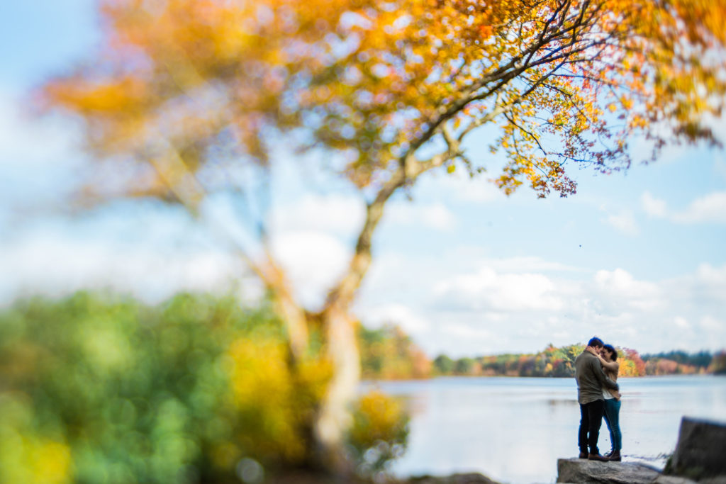 Engagement photography, fall colors, Boston, October, Lens Baby