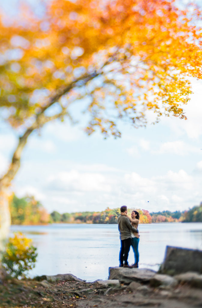 Engagement photography, fall colors, Boston, October, Lens Baby