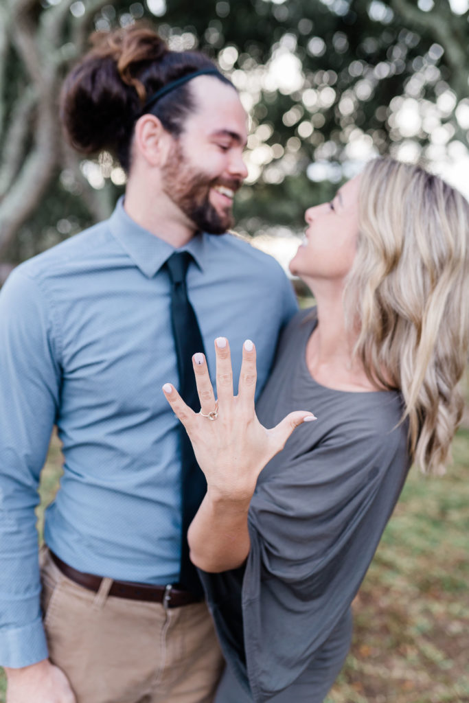 California couple travels to Wilmington, North Carolina and man surprises his girlfriend with a proposal at Fort Fisher in Kure Beach, North Carolina. Wilmington wedding photographers and destination wedding photographers capture the moment and love story.